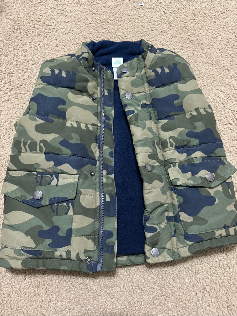 Kids Boys 2T Camo Puffer Vest Green